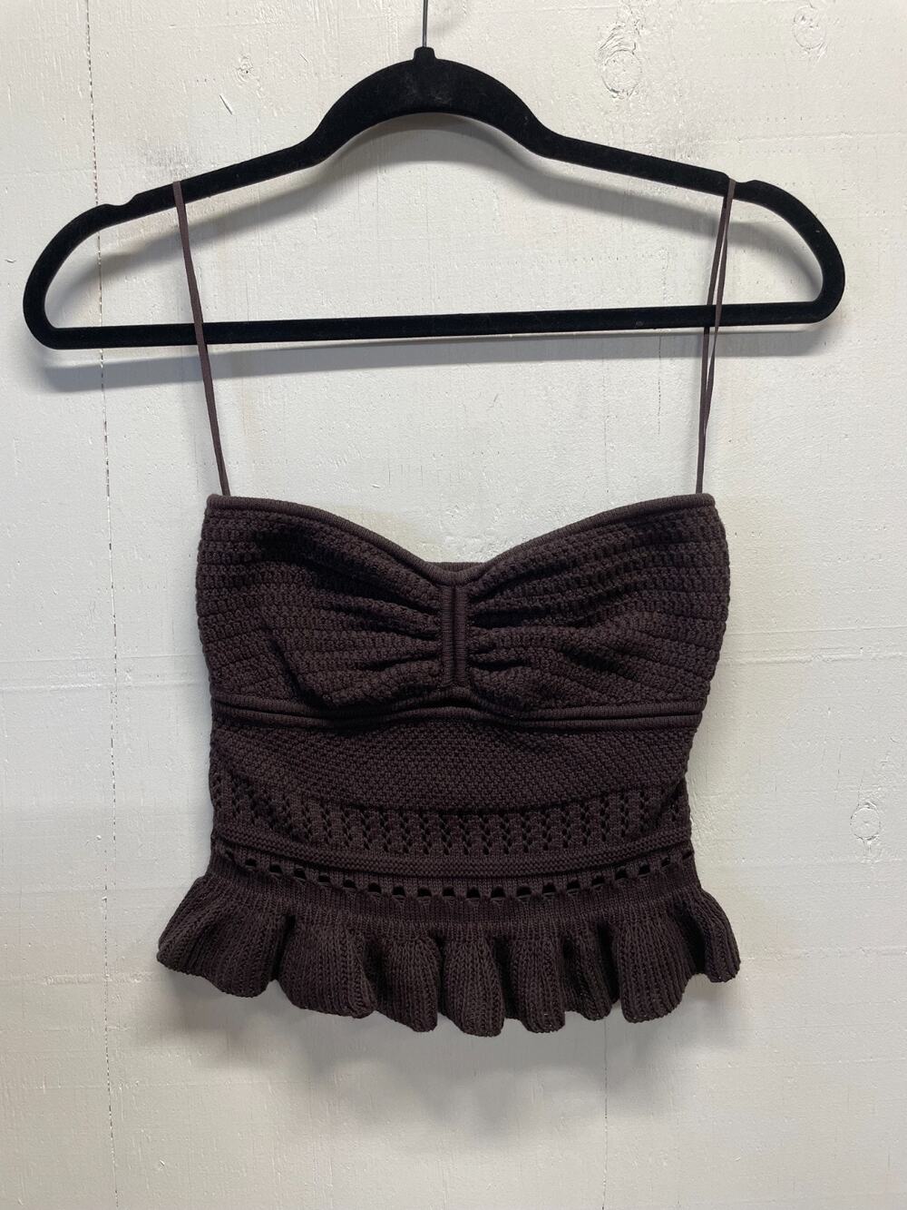 Aerie Women's Peplum Brown Sweater Tube Top W/ Sweetheart Neckline Size Small